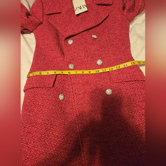 NWT Zara Textured Tweed Double-Breasted Coat Pink Rhinestone Buttons Size XS - Picture 6 of 13